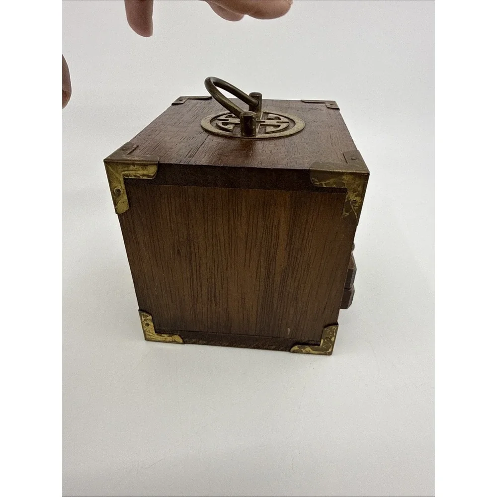 Vintage MCM 6 Coasters Set Wood Metal Cork Mid Century Modern Stacking 4